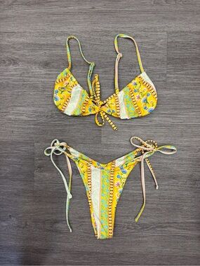 Yellow Floral Tie-Side Bikini Set Size Large